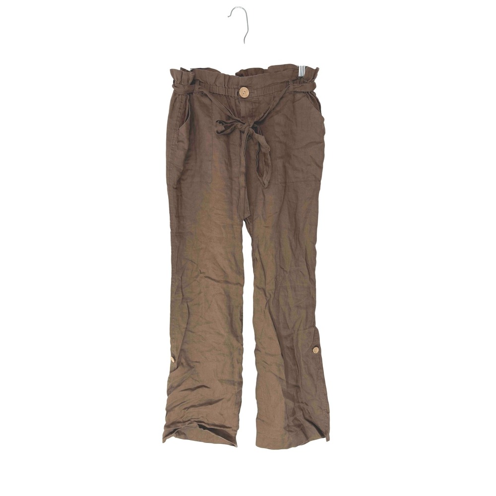 J.Crew Pants Brown Basic Linen Paperbag Lagenlook Straight Leg Breathable Small‎